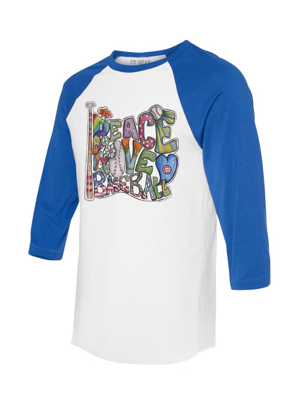 Dodgers Tiny Turnip 'Peace Love Baseball' Raglan Tee - Blue & White